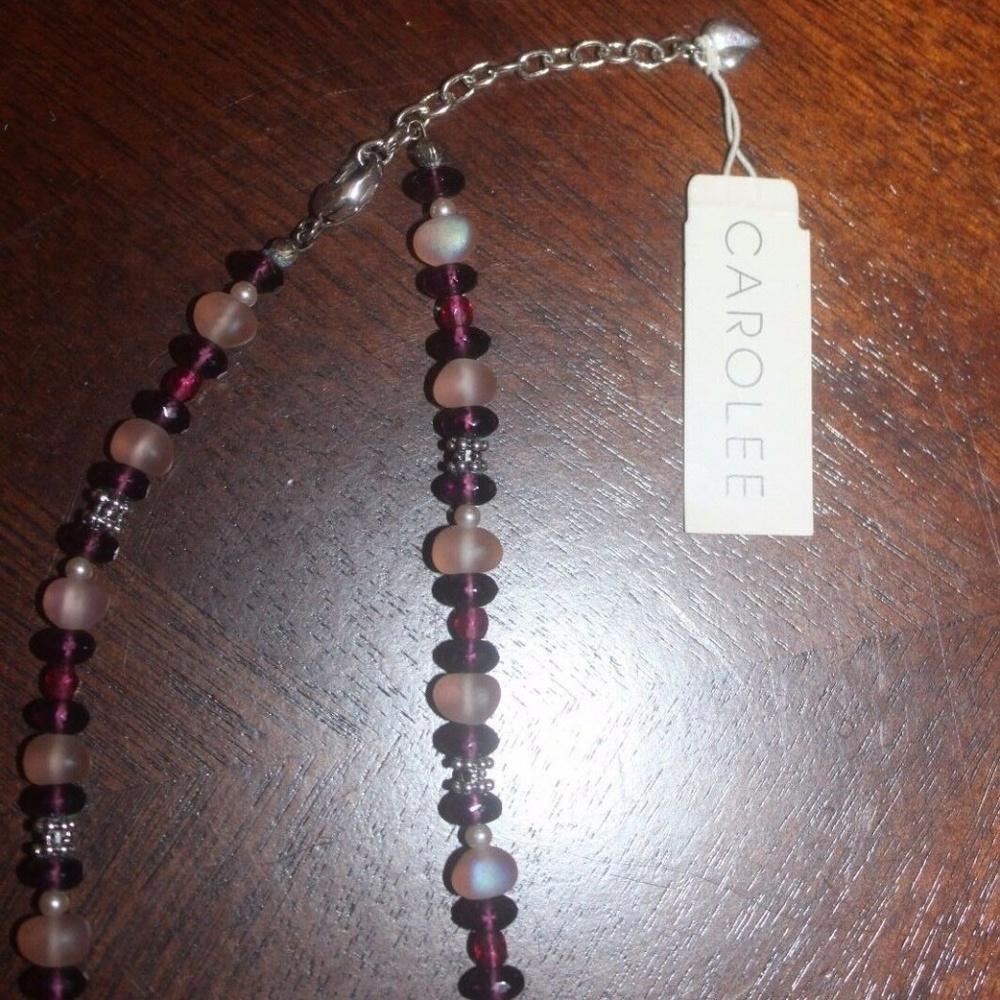 Carolee Beaded Necklace alternating beads in crimson & pink 16-18" silver New … - Picture 4 of 4